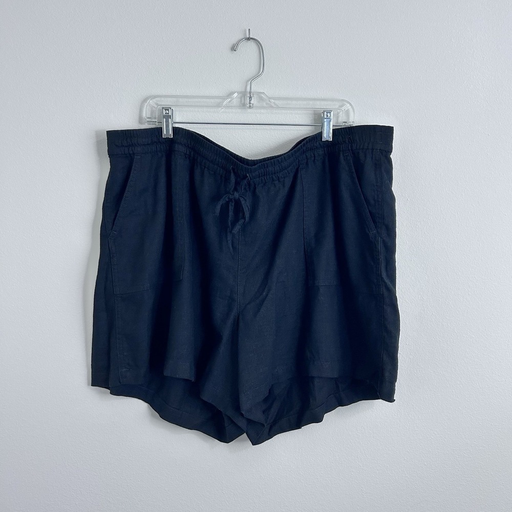 J.Crew Women's‎ Shorts Size XXL Linen Blend Drawstring Shorts Black Breezy Light
